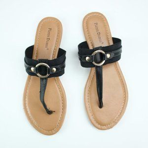 Simple Black Thong Sandals Buckle Horsebite Ring